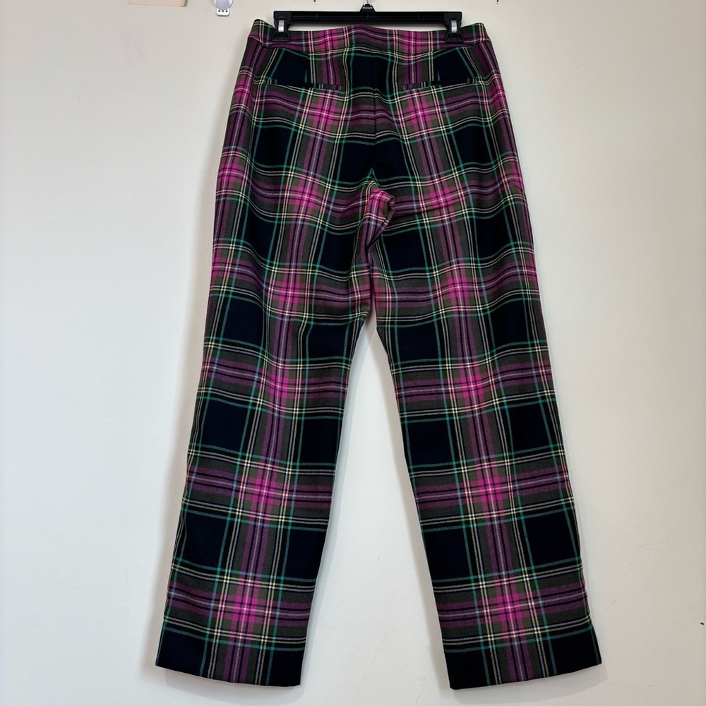 J. Crew Kate Stewart Tartan Pink Green Wool Blend Straight Preppy Academia Pants - Picture 3 of 16